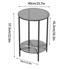 Round End Table Tempered Glass Round Side Table with Black Metal Frame Balcony