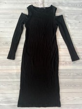 M&S Collection Viscose Black Ribbed Cold Shoulder Stretchy Jumper Dress Size 8