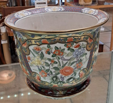 Vintage Large Oriental Signed Ceramic Planter with Plate - signed.