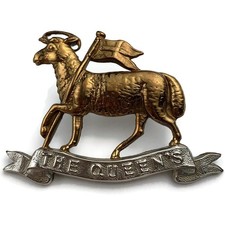 VICTORIAN Queens Royal West Surrey Queen’s Regiment Cap Badge BLACK LUGS VERSION