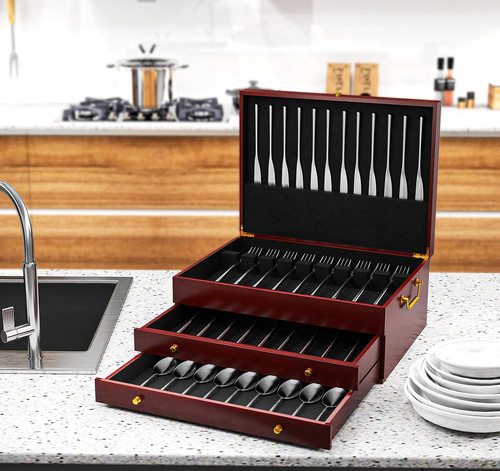 Wood silverware chest without - wood,