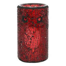 RED PILLAR CRACKLE GLASS OIL BURNER HOME AROMATHERAPY GIFT