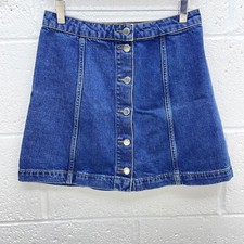 TOPSHOP BLUE DENIM MINI SKIRT FRONT PINTUCK BUTTON UP CONTRAST STITCH MOTO W28