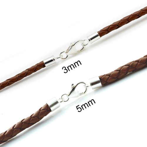 Brown leather necklace 925 - brown,