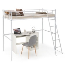 95CM Single Steel Loft Bed Space-Saving Bed Frame High Sleeper Bunk Bed White