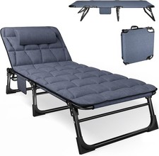 Foldable Sun Lounger with 5-Position Adjustable Backrest Portable Reclining Blue