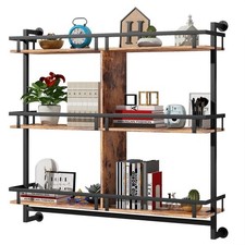 Industrial Pipe Shelf 3 Tier Rustic Wood Floating Shelves Wall Mounted