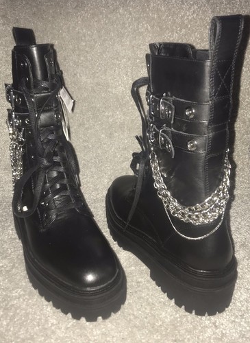 New zara black leather biker - black,