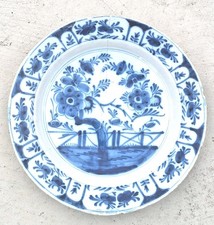 Antique Blue Delft Plate Charger, Large Blue Earthenware Pottery Plate, 35cm