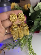 Gold-Plated Indian Jhumka Earrings – Temple Style Ethnic Jewelry for Women