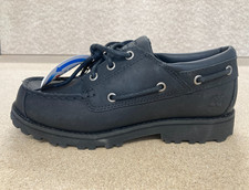 Timberland Boys Black Loafers Boat Deck Shoes Leather Size 2.5 New