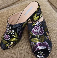 Womens Primark Atmosphere  Black Floral Backless Shoes Size Uk 7 See Pics