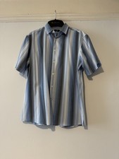 ￼ Blue Harbour Men’s Size L Soft Touch Shirt Short Sleeved Blue Striped BmwT