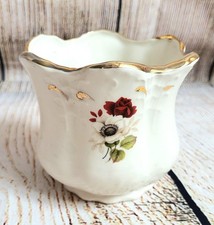 Vintage Small White Ceramic Plant Pot, Bevelled Edge, Rose Image- FREE POSTAGE
