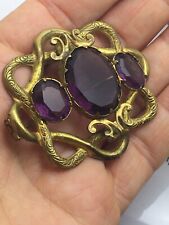 Huge 19th C Pinchbeck or Gilt Amethyst Paste Brooch