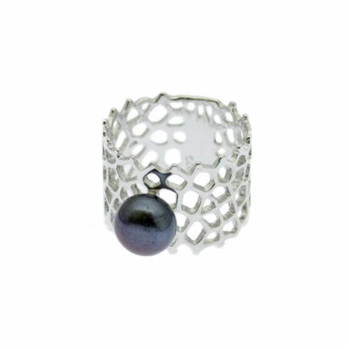 Black pearl ring lattice work - black,