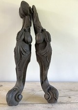 Antique Wooden Hand Carved Furniture Legs Double Scroll Fruit Detail Salvage x 2