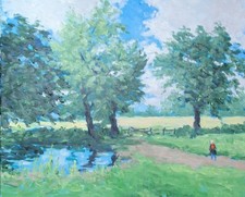 original oil painting: hanbury hall pond II