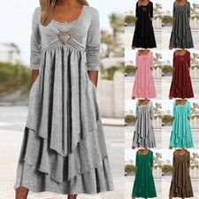 UK Women's Ruffles Tiered Long Pockets Party Casual Heart Kaftan Dress PLUS SIZE