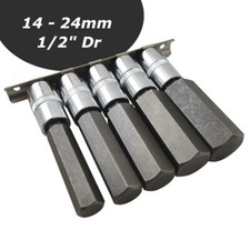 Large Hex Bit Socket Set 14mm 17mm 19mm 22mm 24mm Allen Key Sockets 1/2" Drive