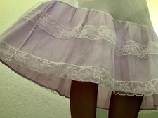 Vtg White Sheer Nylon Deep Lilac Flounced Lace Rockabilly Half Slip Petticoat