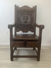 Rare 18/19th Century Oak Wainscot Chair With Under Seat Stach Drawers