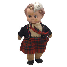 Vintage Scottish Doll 14cm – Red Tartan Outfit, Cloth Body, Composition Head