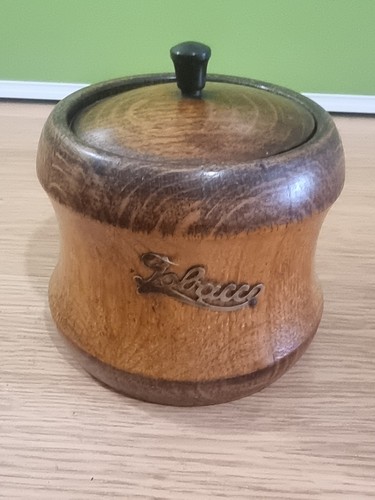 Vintage oak wooden tobacco jar - wooden,