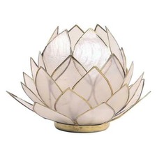 Large Lotus Flower Tealight Candle Holder Natural With Gold Trim 10 x 15cm 