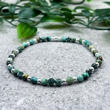 African Turquoise Sterling Silver 925 Gemstone Bead Stretch Stacking Bracelet