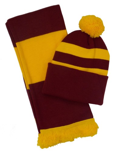 Claret and gold - hat, scarf