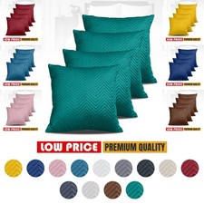 Quilted Velvet Cushion Cover 18''x18'' Filled Cushions Sofa Bed Pillows Set of 4