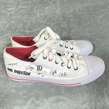 One Direction Autograph Low Sneakers Womens Size 10 White Red Canvas Shoes New