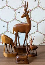 Mid Century Teak Hand Carved Wooden Antelope Gazelle Statue Display Vintage 