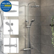 Bathroom Mixer Shower Thermostatic Dual Head Round Rainfall Head Handset Chrome