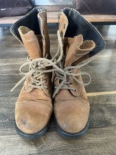 STEVE MADDEN TROOPA Brown Leather Zip Lace Combat Boots Womens Size 8 M