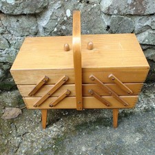 Vintage Wooden 3 Tier Cantilever Sewing Box Storage With Legs 46cm -h x43cmwidth