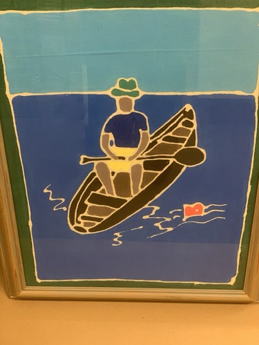 Man canoe framed painting - man, on