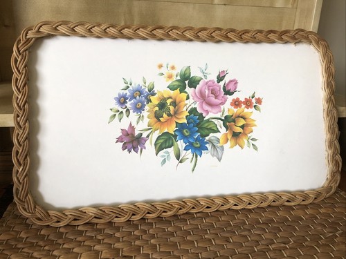 Vintage wicker edged - edged, tray