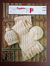 Poppleton ARAN Knitting Pattern Hat Scarf & Beret Childrens & Adults Sizes