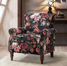 Black Floral Rolled Arm Chair