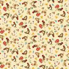 Chickens on cream cotton