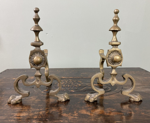 Small antique brass fire dogs - small,