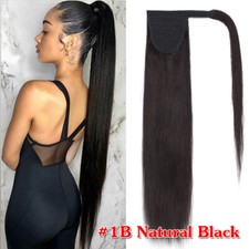 100% Remy HUMAN HAIR Ponytail Clip in Wrap Around Pony Tail Long Hair Extensions