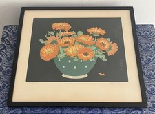 Rare Marigolds Woodcut pencil Signed 1925 print by - John Hall Thorpe 1874/1947