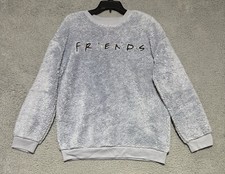 Friends TV Show Sherpa Fur Sleepwear Sweater Womens Large Blue
