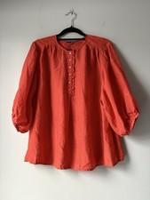 Princesse Tam Tam Silk Shirt Size S EUR38 Orange Red Ruffle Detail Button Band