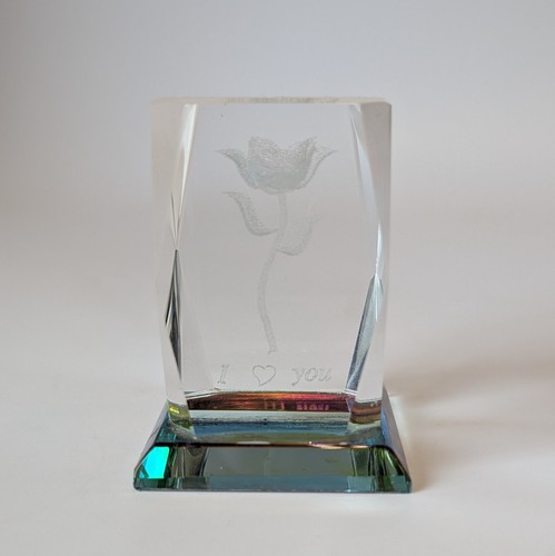 Laser etched rose crystal - 3d,