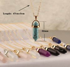Reiki Healing Natural Stone Pendant Wire Wrap Hexagonal Bullet Amethyst Necklace