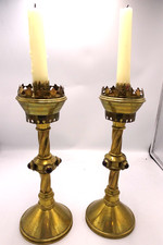 A  PAIR OF BRASS CHURCH ALTAR